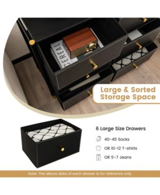 6-Drawer Fabric Dresser Tower Wide Chest of Drawers Storage Organizer Bedroom