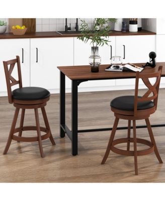 Set of 2 Rubber Wood 24'' Classic Counter Height Swivel Chairs for Kitchen Pub Bar Stools