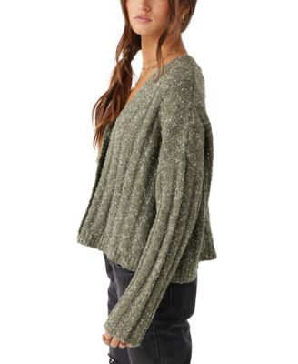Juniors' Ferris V-Neck Ribbed Cardigan Sweater