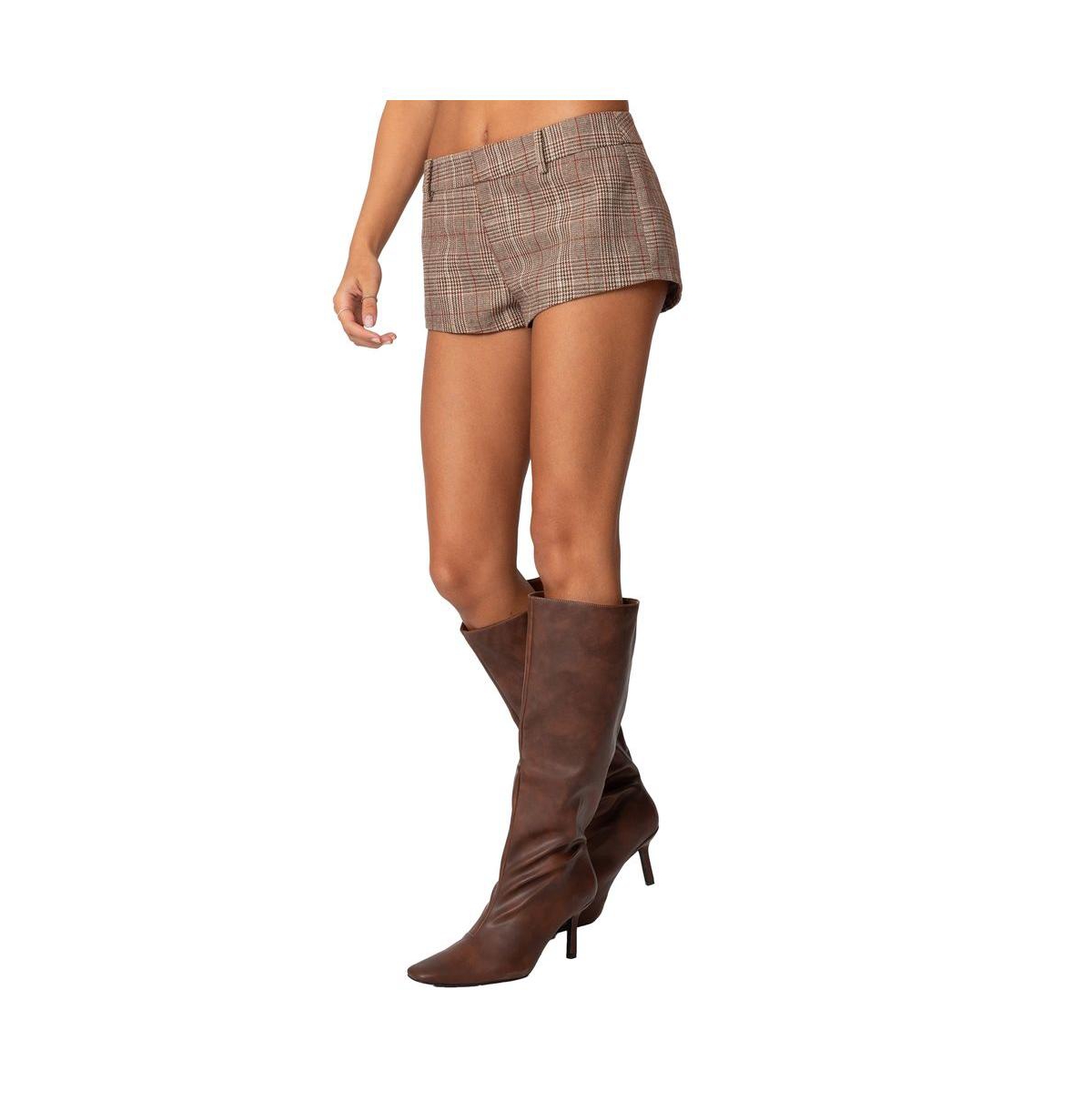 Edikted Women's Phoeby Houndstooth Plaid Shorts
