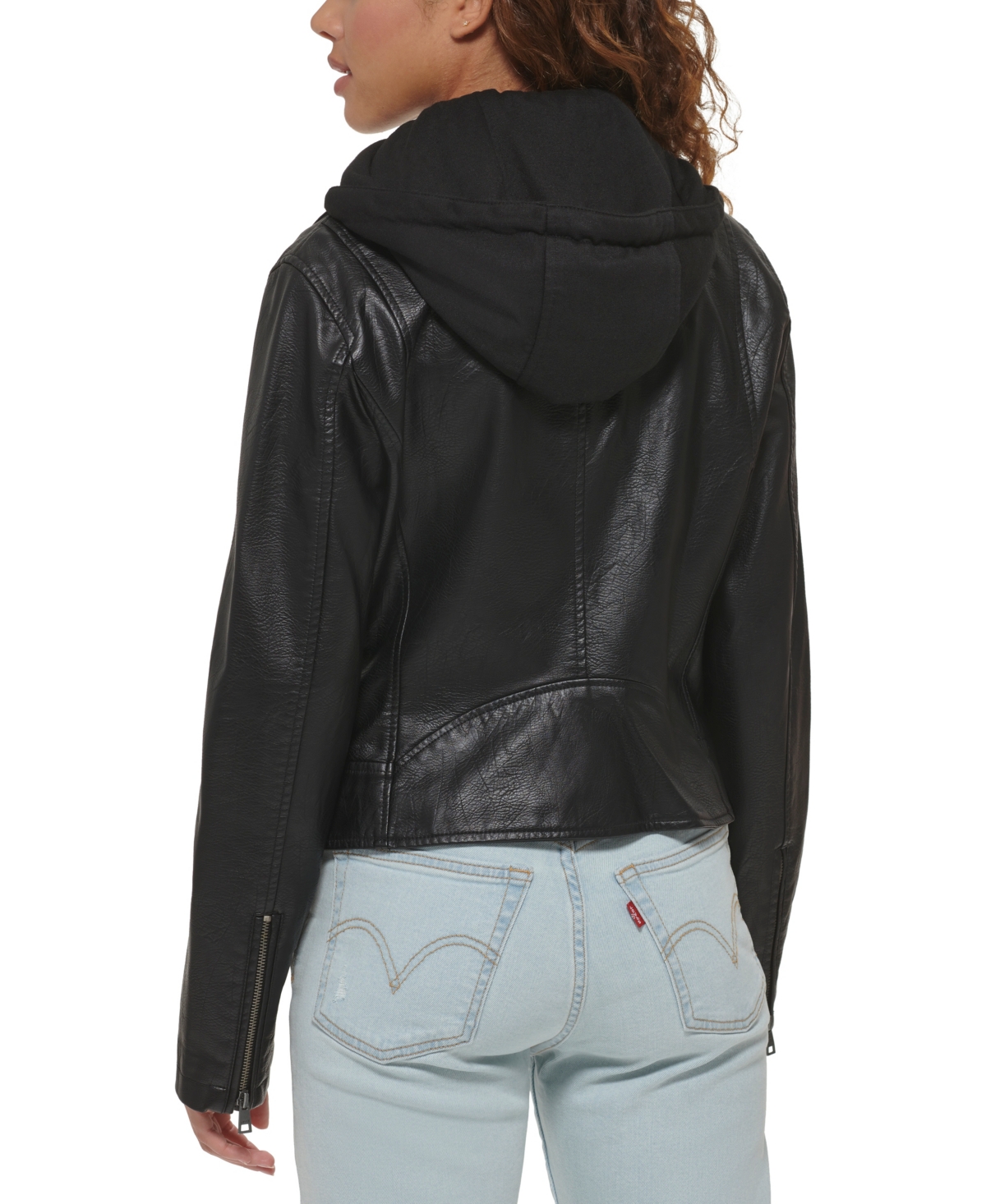 Levi's Women's Faux Leather Moto Jacket with Jersey Hood