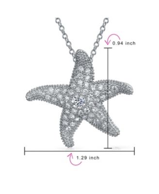 Pave CZ Dancing Marine Life Nautical Beach Vacation Starfish Necklace Pendant .925 Sterling Silver Large