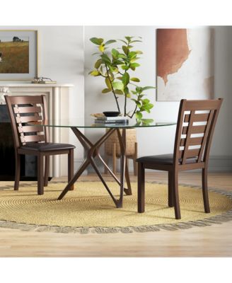 Wooden Dining Chairs Set of 2 with Upholstered Seat & Rubber High Back