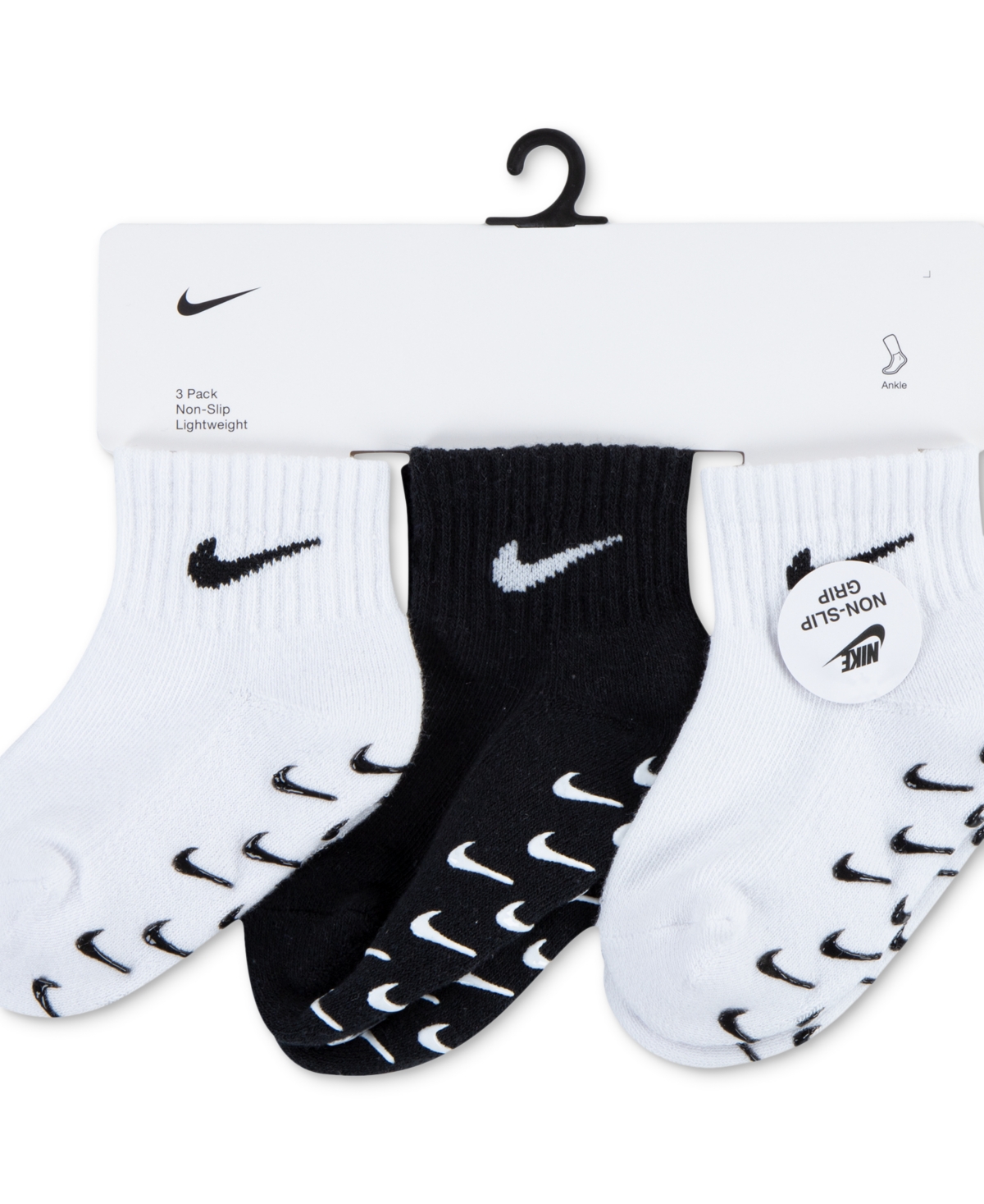 Nike Baby And Toddler Logo Gripper Ankle Socks, 3 Pack In White