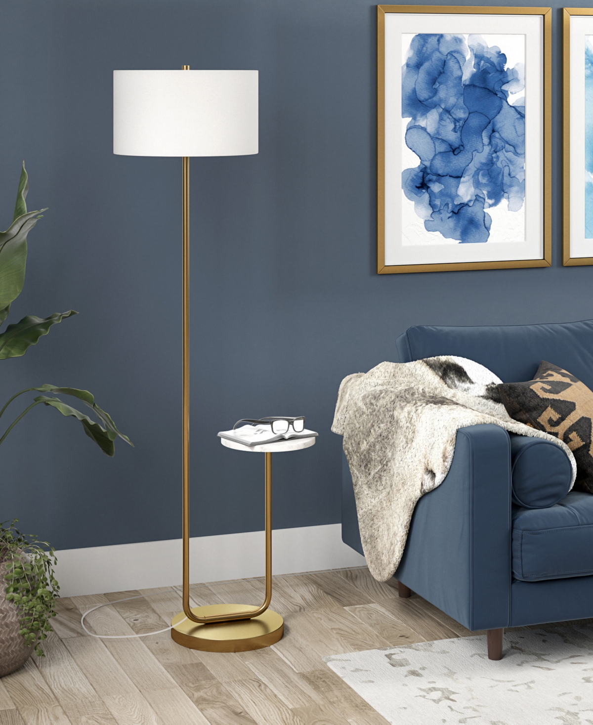 Hudson & Canal 65.75" Metal Jacinta Floor Lamp In Brass,white Marble
