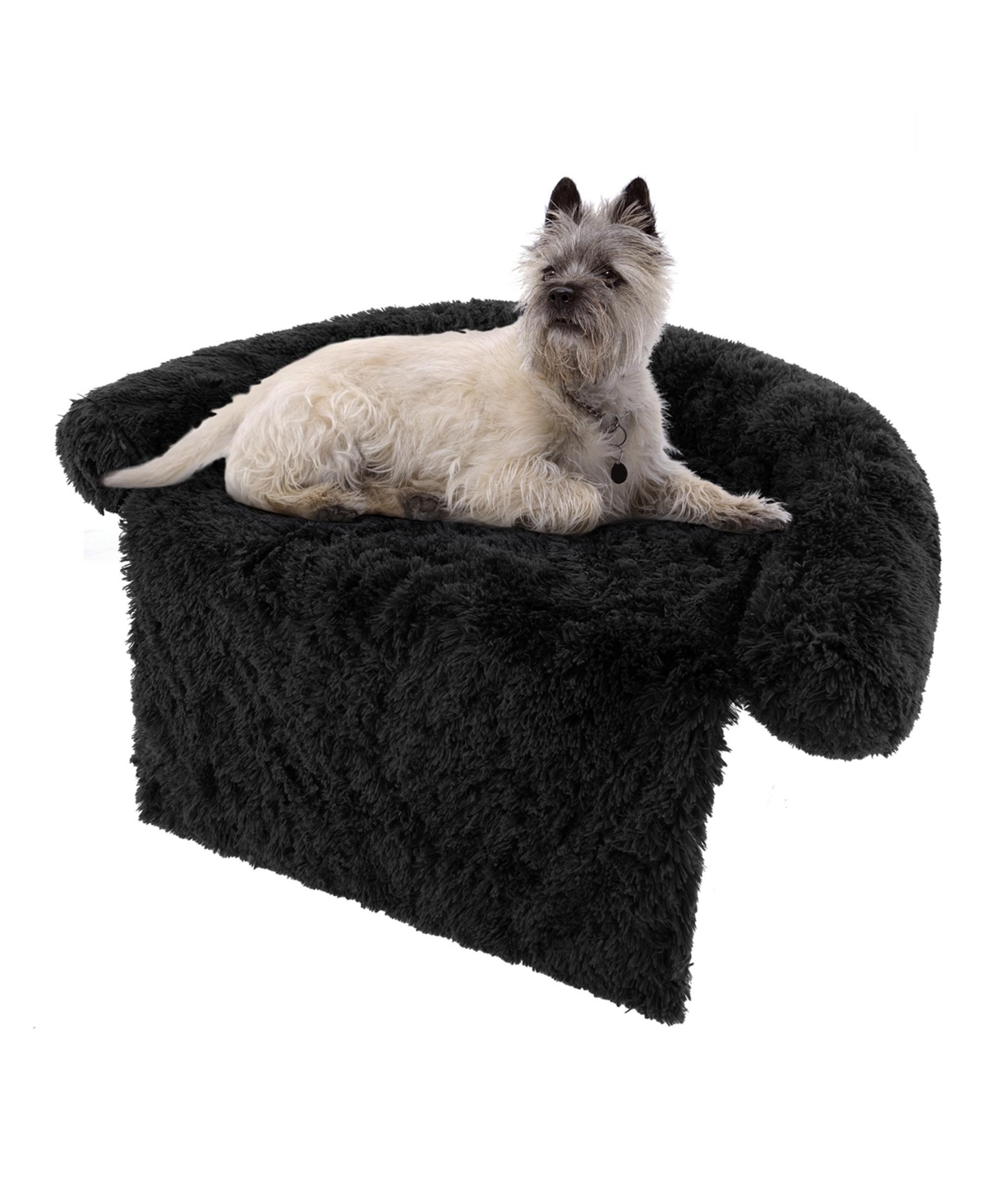 Plush Calming Dog Couch Bed with Anti-Slip Bottom Plush Mat for Medium Dogs & Cats - Black