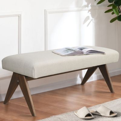 Breakfast Nook Bench Cushioned Dining Bench with V-Shaped Legs