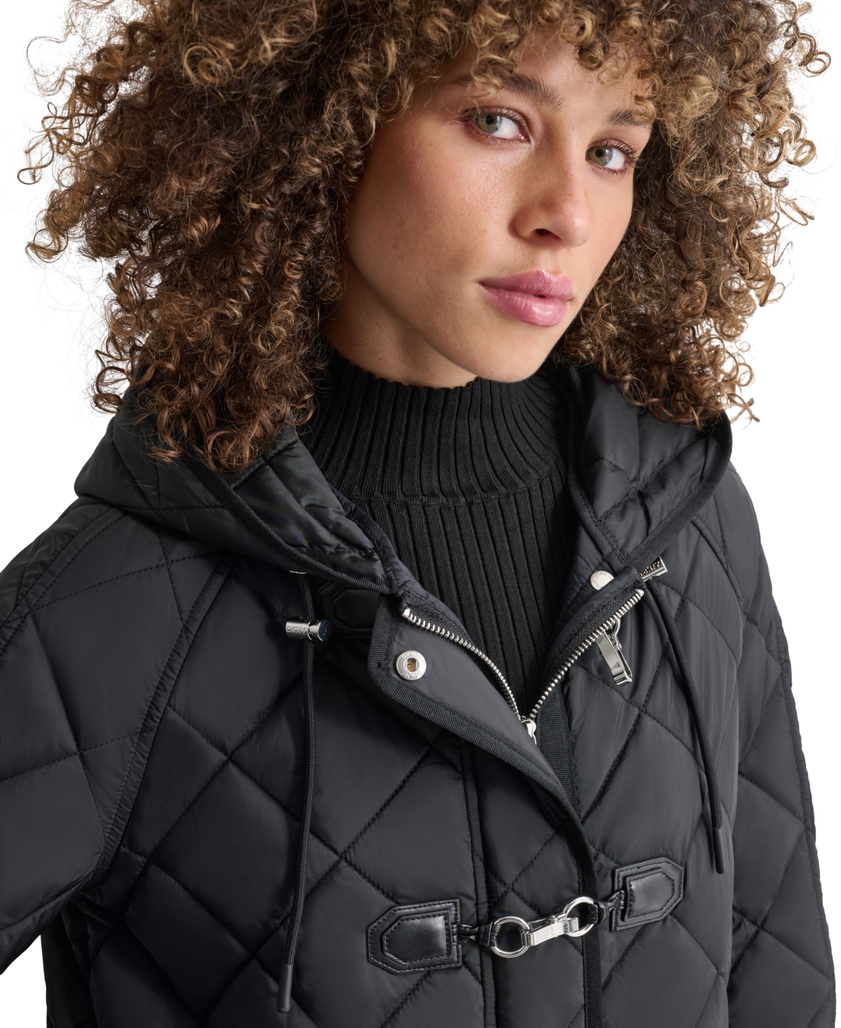 Dkny Women's Hooded Toggle Quilted Coat
