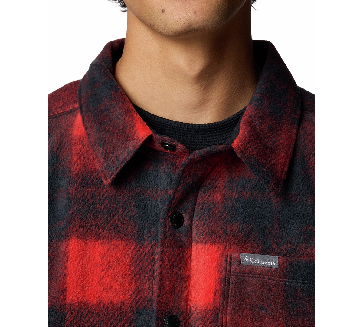 Columbia Men's Steens Mountain Ii Plaid Fleece Shirt Jacket In Sail Red Omblur