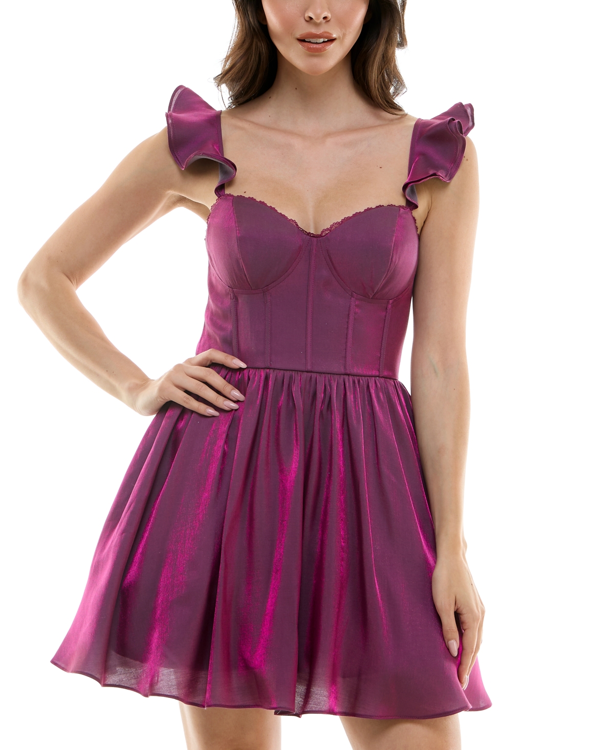 Juniors' Corset Fit & Flare Dress - Berry