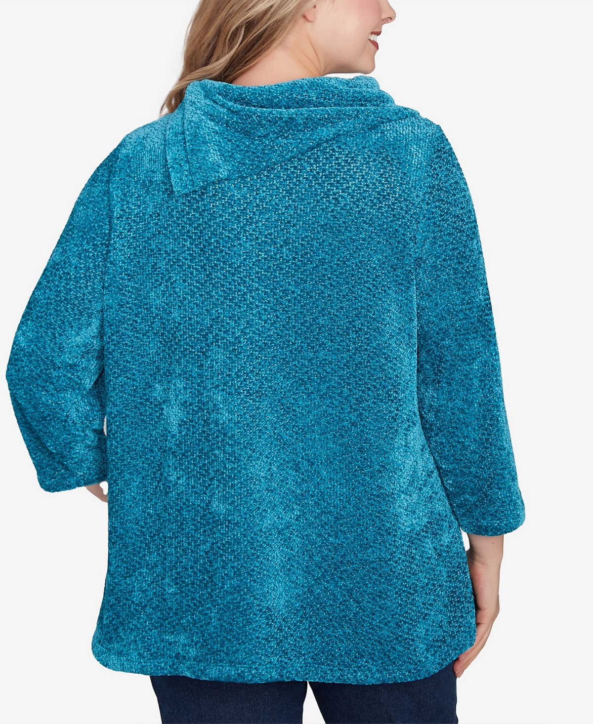 Ruby Rd. Plus Size Split Cowl Neck Chenille Shine Knit Top