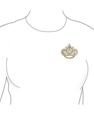 Large Fashion Crystal White Simulated Pearl Queen Crown Brooch Pin