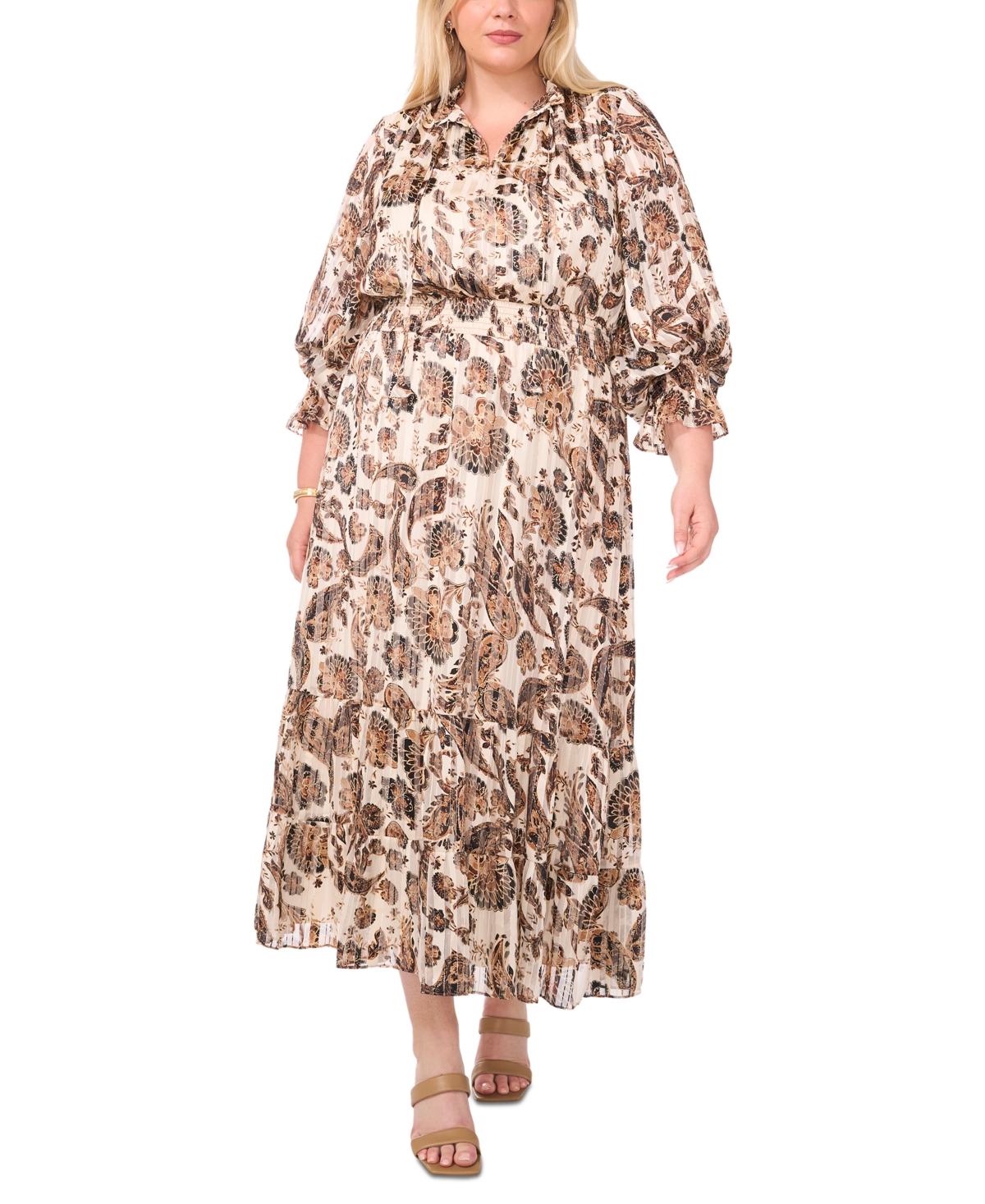 VINCE CAMUTO PLUS SIZE PRINTED PLEATED MAXI DRESS, CREATED FOR MACY'S 