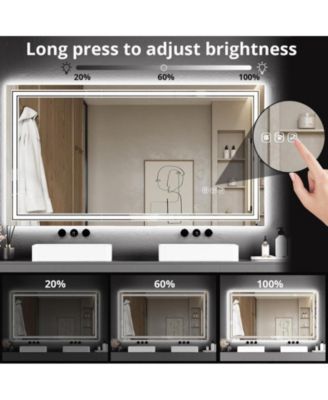 55x30 Anti-Fog LED Bathroom Mirror with Dual Light Source, Dimmable Brightness, 3 Color Temperatures, Memory Function, Tempered Glass, Easy Installation, Modern Vanity Design