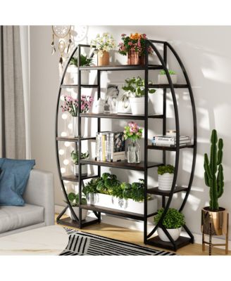 Industrial Curved Oval Bookshelf Metal Multi-tiered Flower Pot Rack Garden Stand