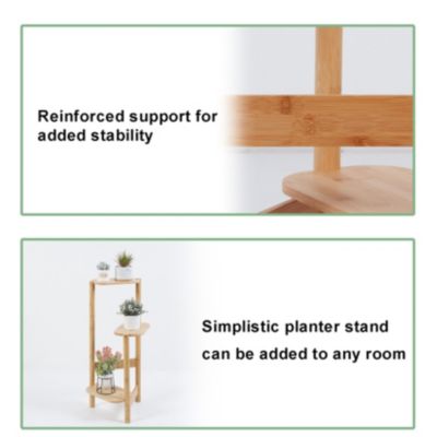 3 Tier Bamboo Wood Tall Corner Plant Rack Garden Flower Pot Holder for Balcony