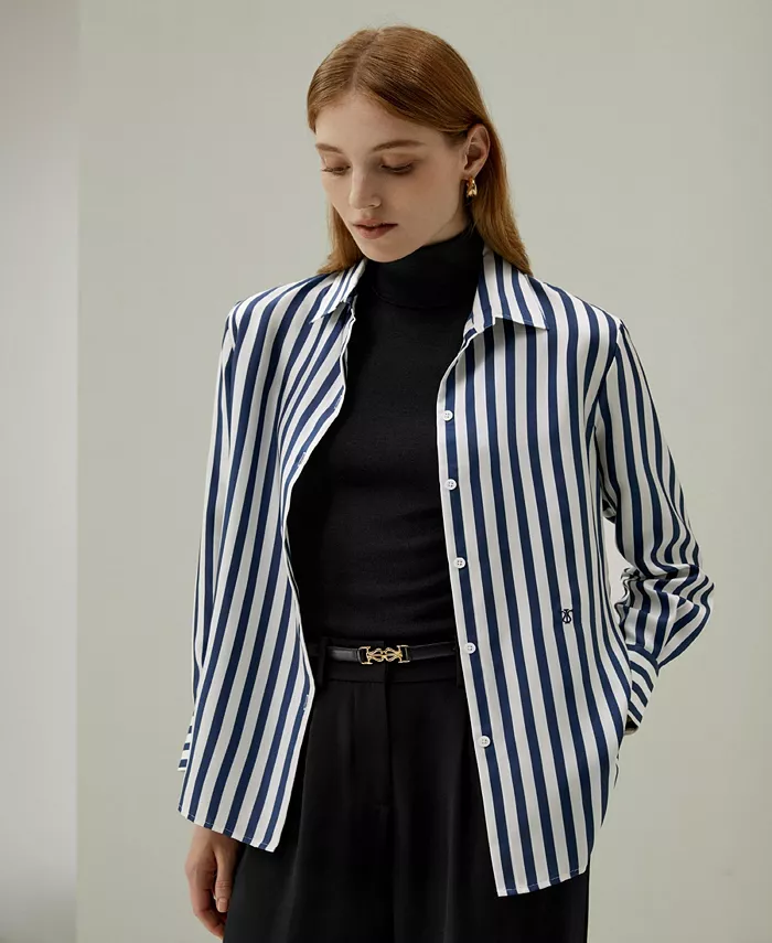 Women's Classic Striped Silk Regular Fit Shirt - thumbnail 9