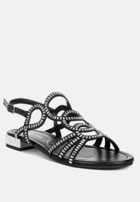 Womens Jisters Cut Out Detail Rhinestone Flat s Sandals