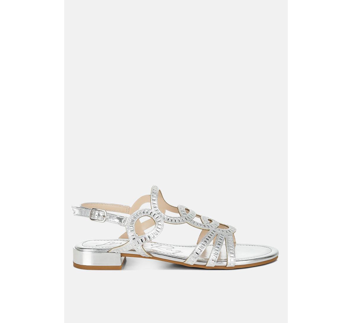 Jisters Cut Out Detail Rhinestone Flat Sandals - Silver
