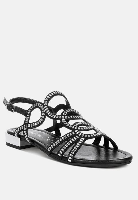 Женские сандалии London Rag Jisters Cut Out Detail Rhinestone Flat, цвет: Чёрный
