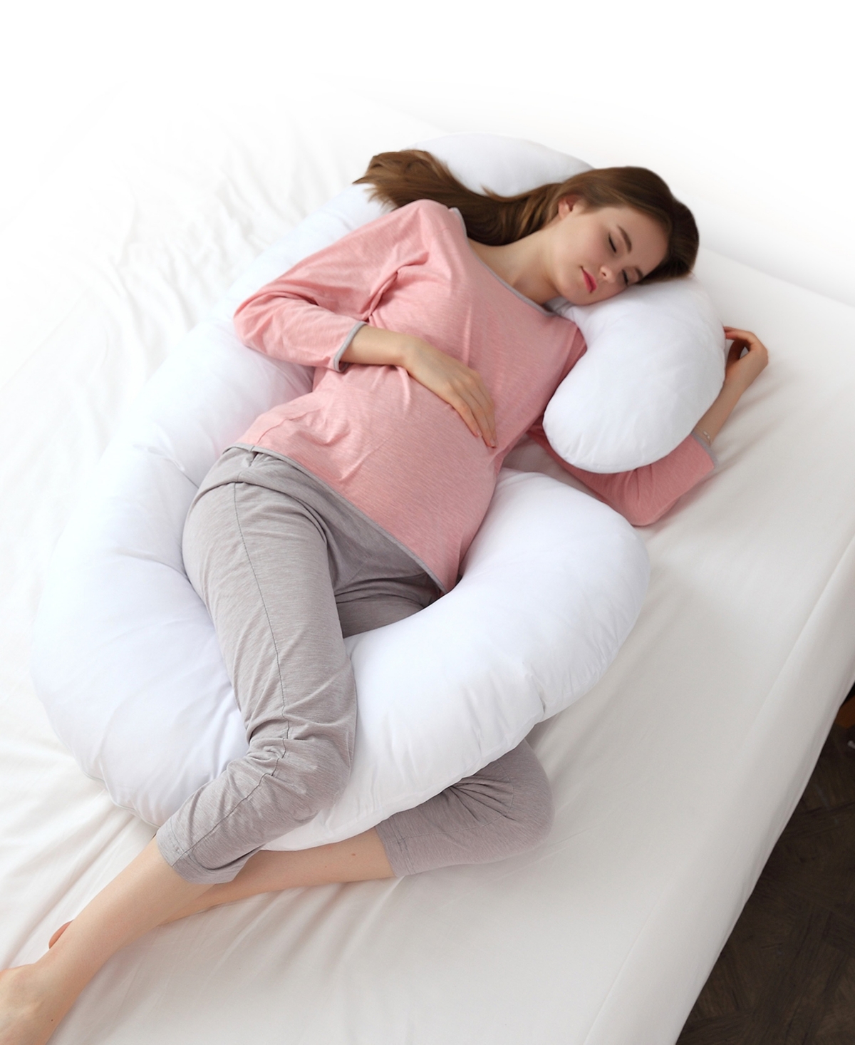 Cheer Collection Natural Kapok J Shape Pillow, 52" X 28" In White