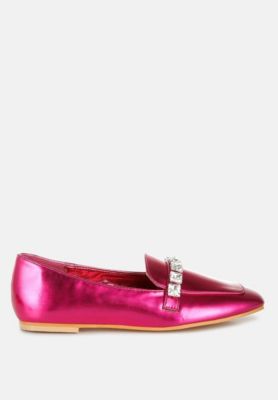 Womens Celosia Metallic Diamante Strap Loafers