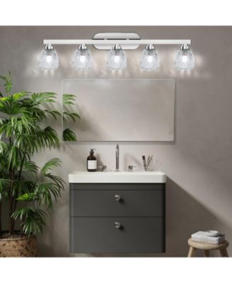 5 Light Bathroom Light Fixtures Chrome with Hammered Glass Shade, Vanity Lighting Fixtures Over Mirror Wall Mount E26 Socket for Hallway Kitchen Bedroom Living Room