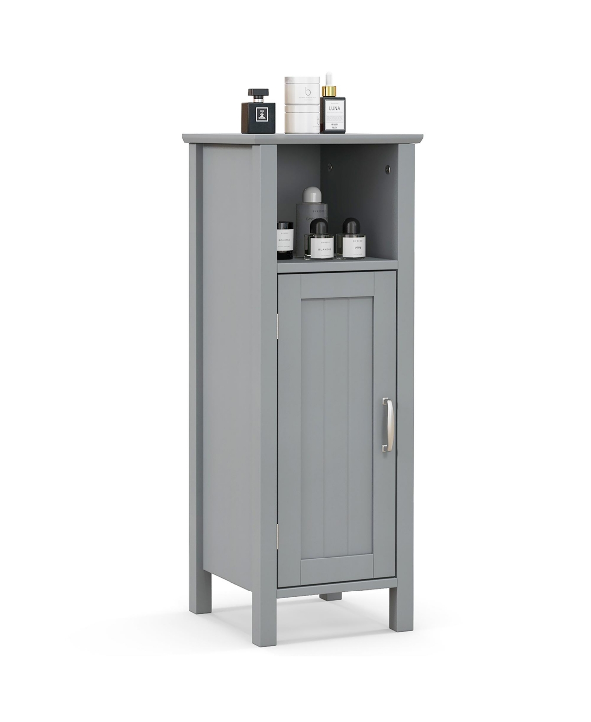 Bathroom Storage Organizer Narrow Floor Cabinet w/ 2-Tier Cabinet Open Compartment - Black