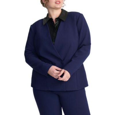 Plus Size The 365 Semi Stretch Double Breast Collarless Blazer