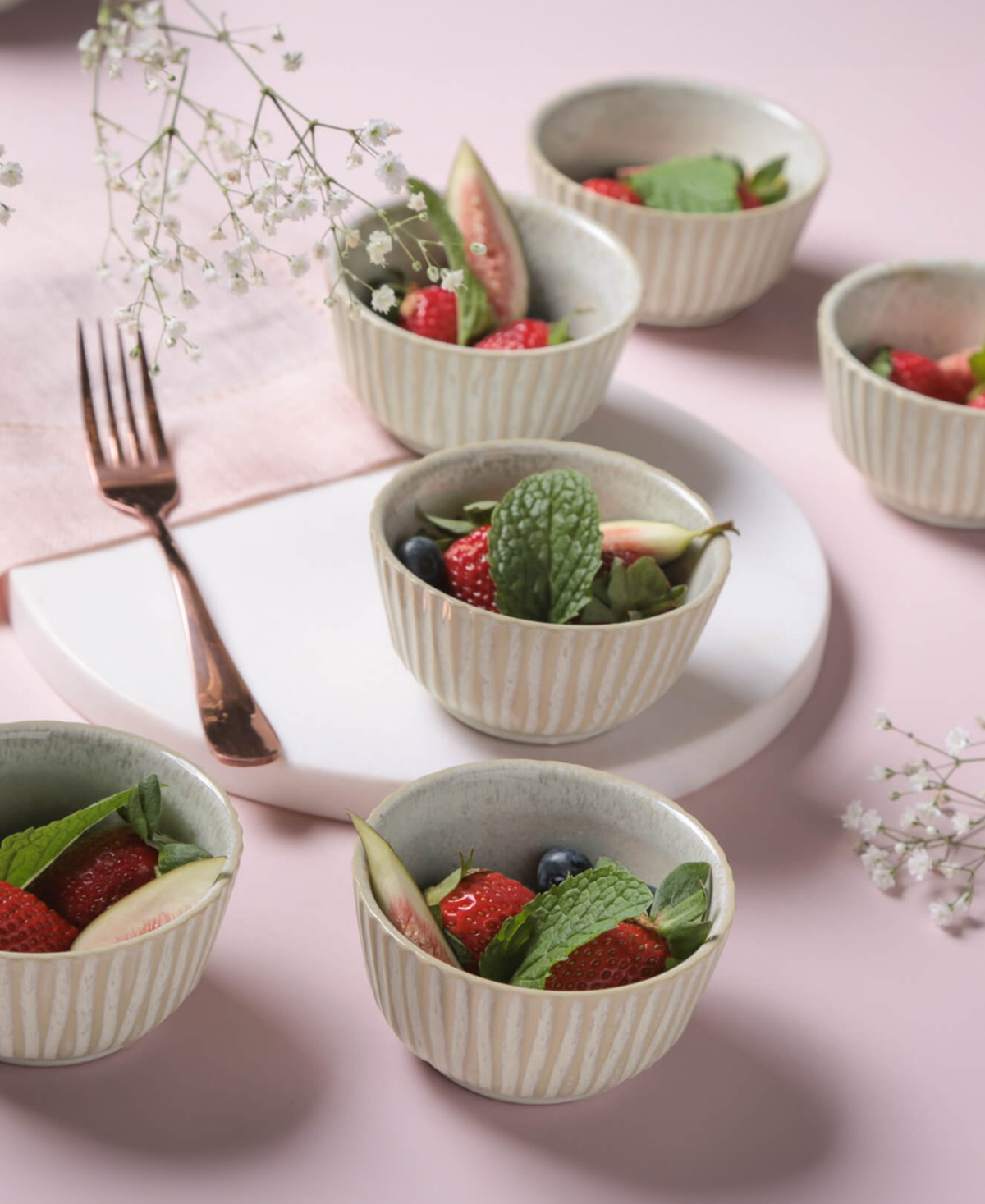 Porto Brasil Stoneware Linhas Ramekins, Set Of 6 In Latte