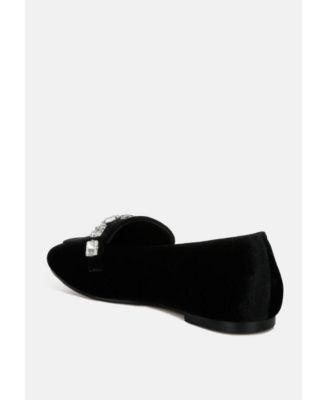 Kyari Velvet Diamante Strap Loafers