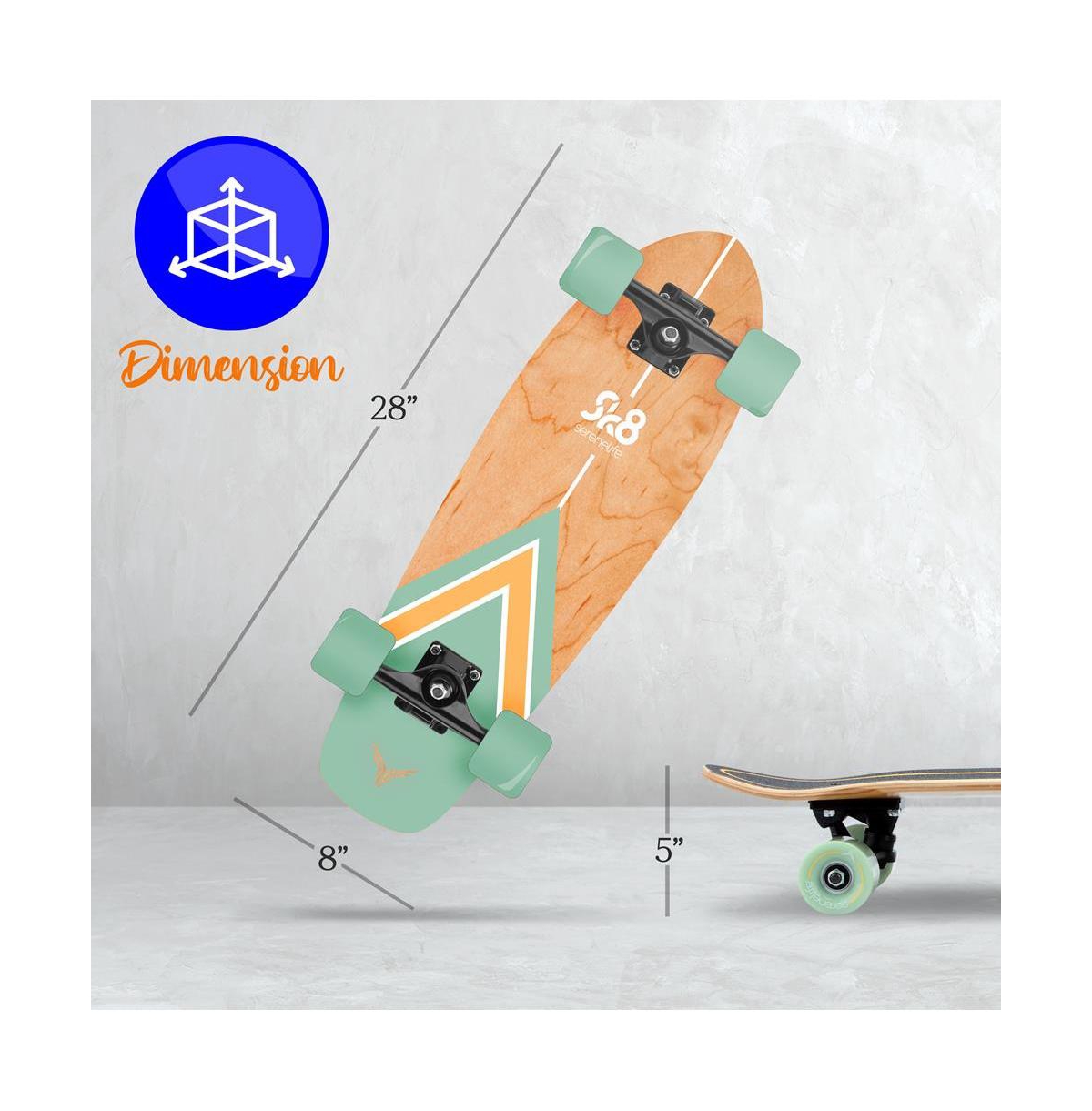 SereneLife Canadian Maple Deck Skateboard, Mini Cruiser, Designed for Kids, Teens, and Adults, Green