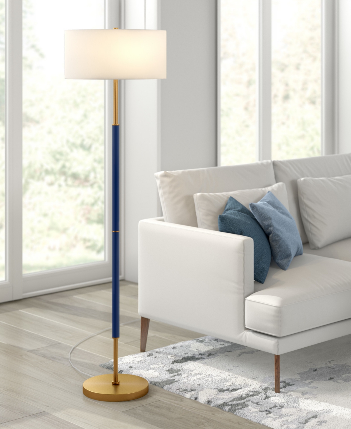 Hudson & Canal 61.5" Metal Simone 2-light Floor Lamp In Matte White,brass