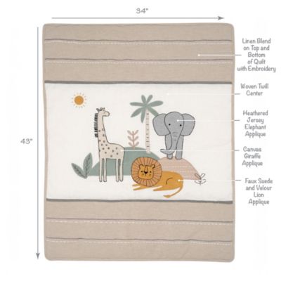 Jungle Adventure Linen/Cotton 3-Piece Nursery Baby Crib Bedding Set