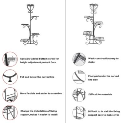 5 Tier Tall Plant Stand Metal Shelf Flower Pots Display Holder Outdoor Garden