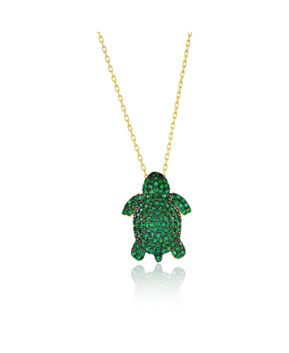 Suzy Levian Yellow Sterling Silver Green Cubic Zirconia Turtle Pendant - Green