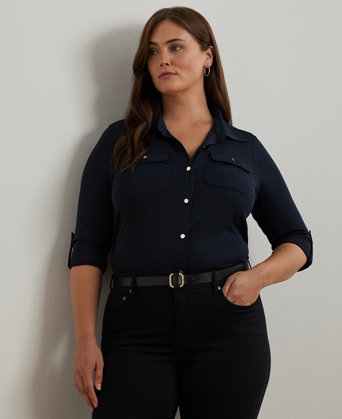 Lauren Ralph Lauren Plus Size Roll-Tab-Sleeve Shirt