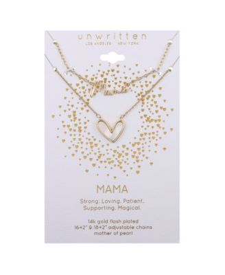 Mother of Pearl Heart "Mama" Layered Pendant Necklace Set