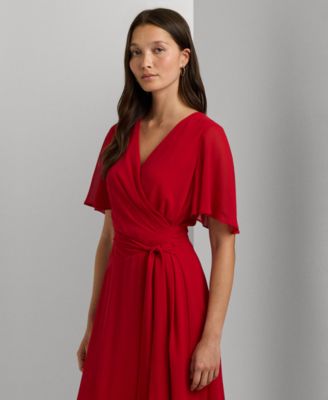 Женское платье из жоржета с поясом от Lauren Ralph Lauren