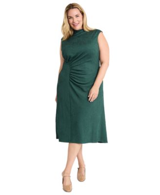 Plus Size Textured Gathered Waist A Line Dress