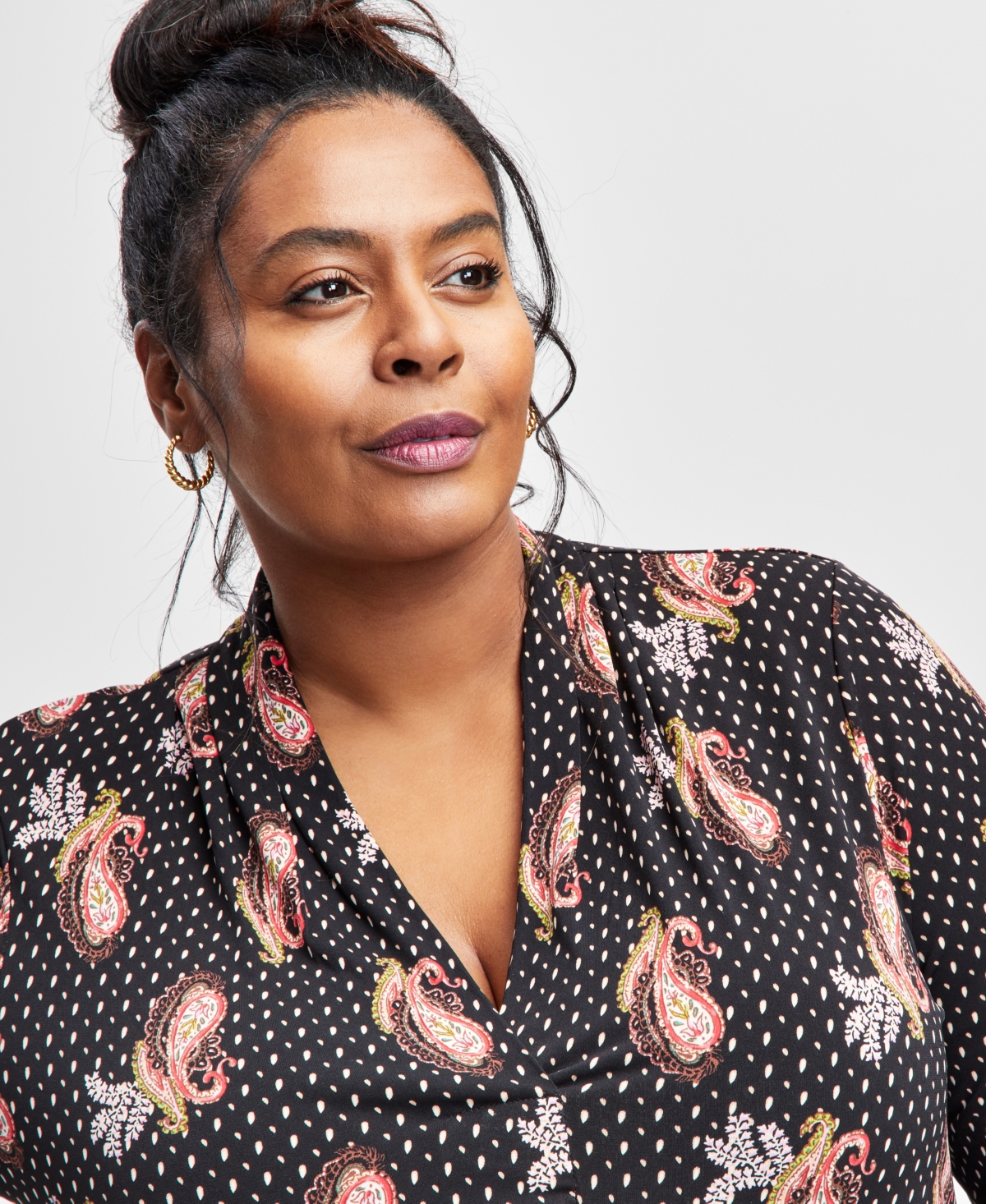 Jm Collection Plus Size Printed V-Neck 3/4-Sleeve Top, Exclusively at Macy's