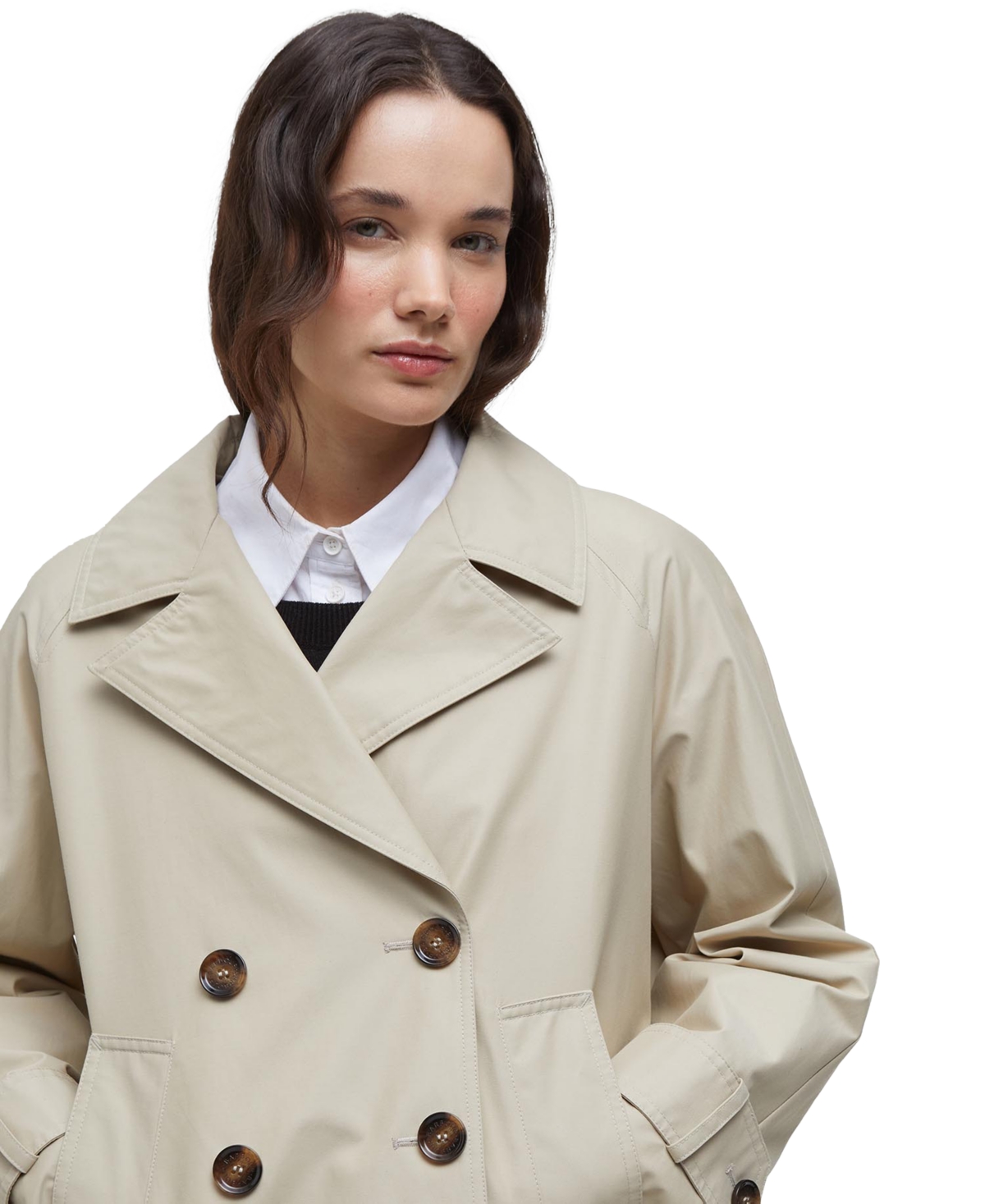 Barbour Women's Maisy Short Double-breasted Trench Coat In Light Sand,safari Tartan