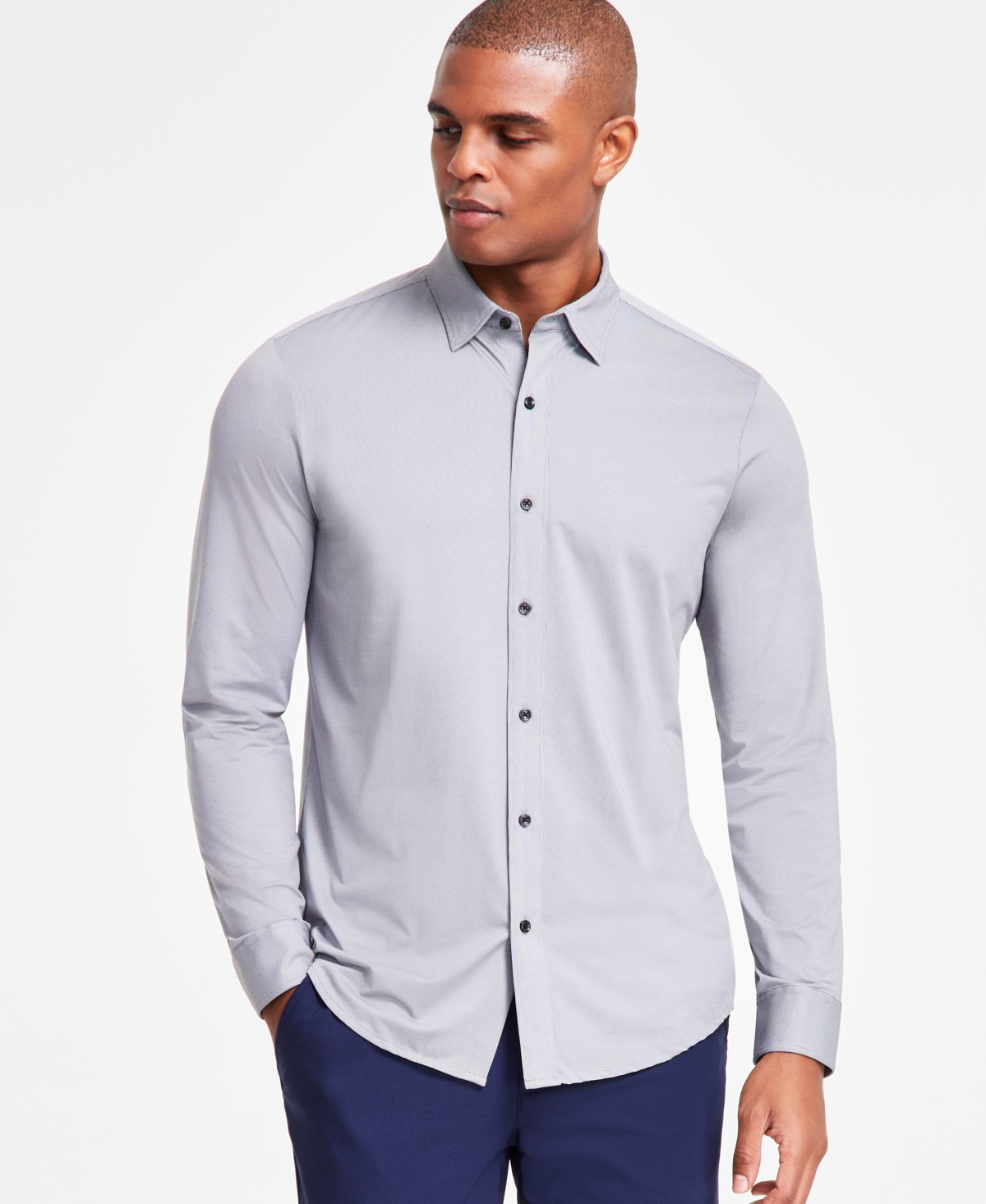 Men's Alfatech Yarn-Dyed Long Sleeve Performance Shirt, Created for Macy's - Neo Navy