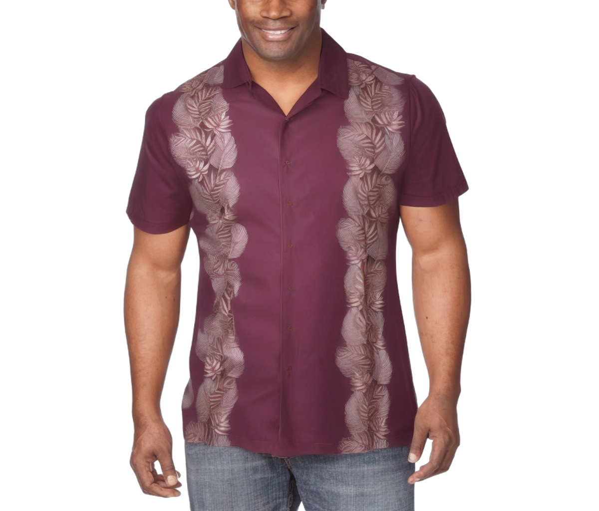 Big & Tall Short Sleeve Island Shirt - Deep purple leaf