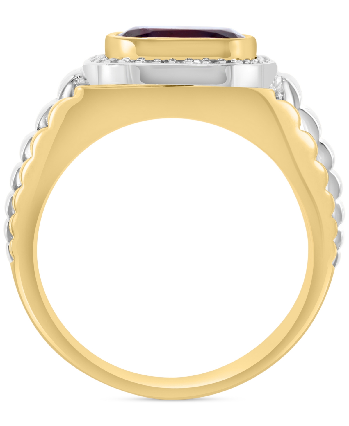 Effy Men's Rhodolite (3-1/5 ct. t.w.) & Diamond (1/8 ct. t.w.) Ring in Sterling Silver & 14kPlate - Gold