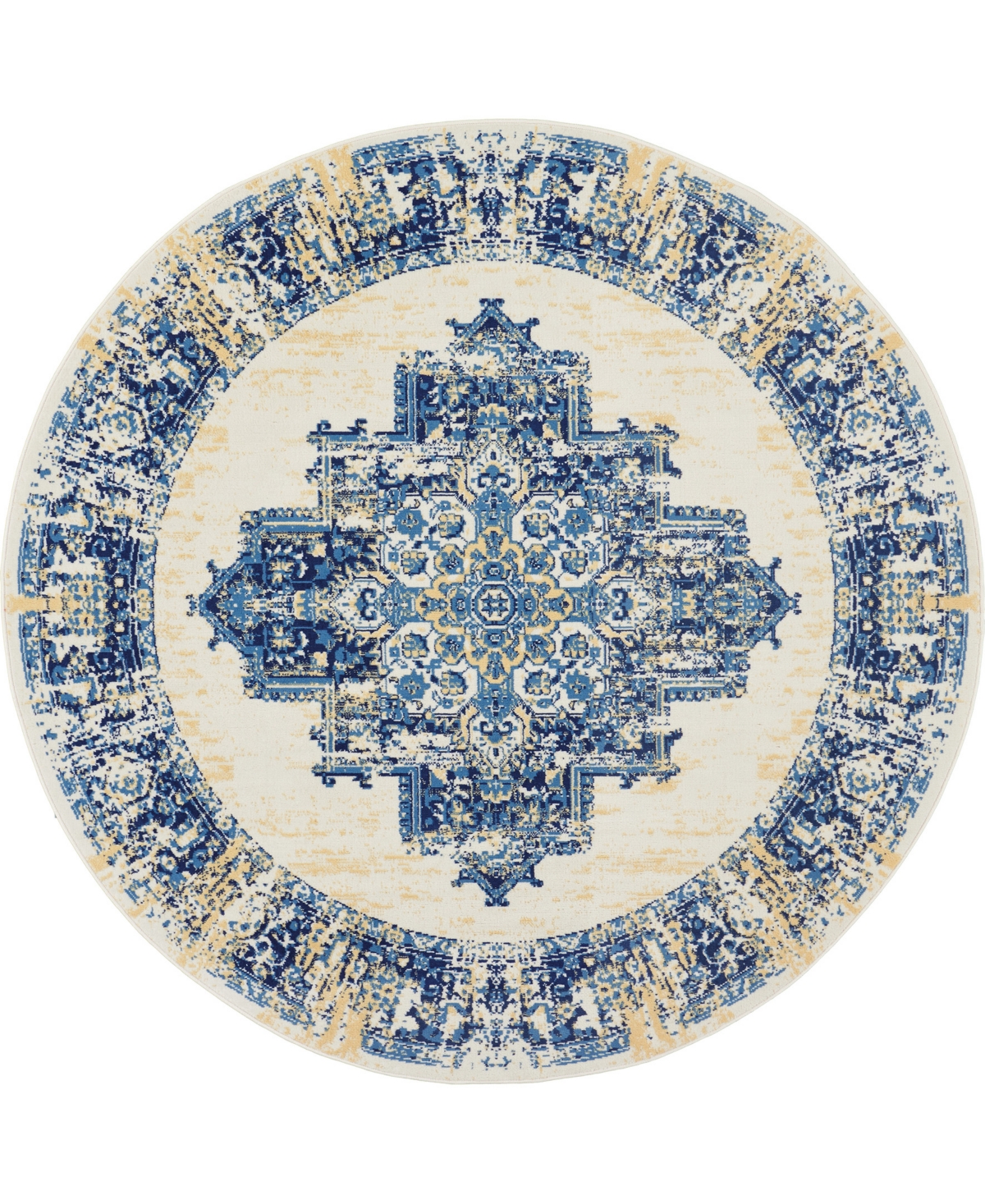 Nourison Home Grafix Grf14 8'x8' Round Area Rug In White,blue