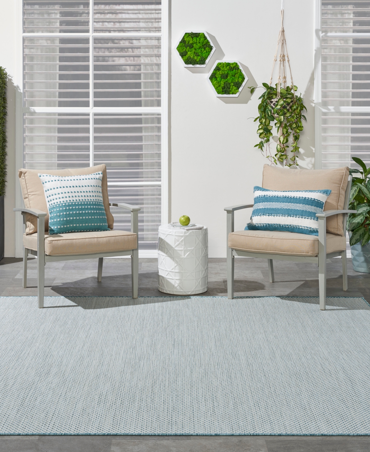 Nourison Home Courtyard Cou01 6'x6' Square Area Rug In Ivory,aqua