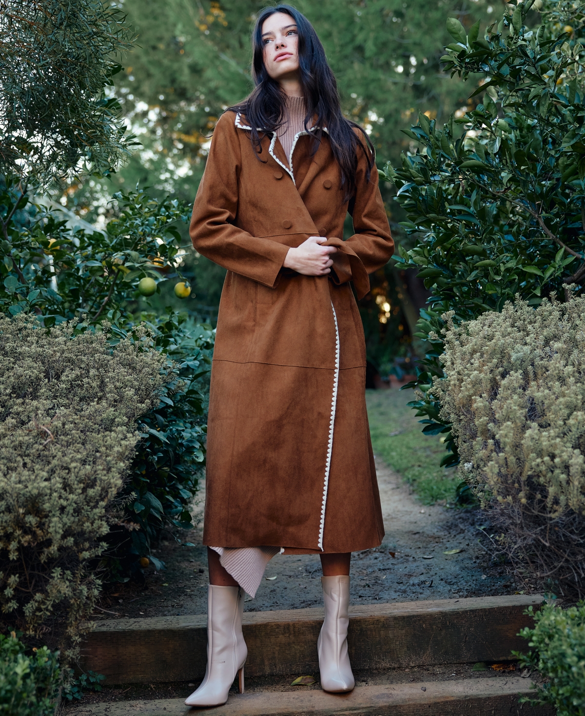 En Saison Women's Logan Faux-Suede Belted Trench Coat