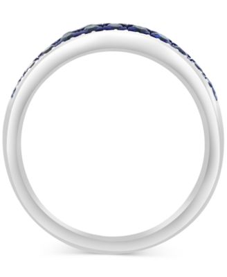 EFFY&reg; Men's Sapphire (1-1/4 ct. t.w.) & Diamond (1/8 ct. t.w.) Cluster Ring in Sterling Silver