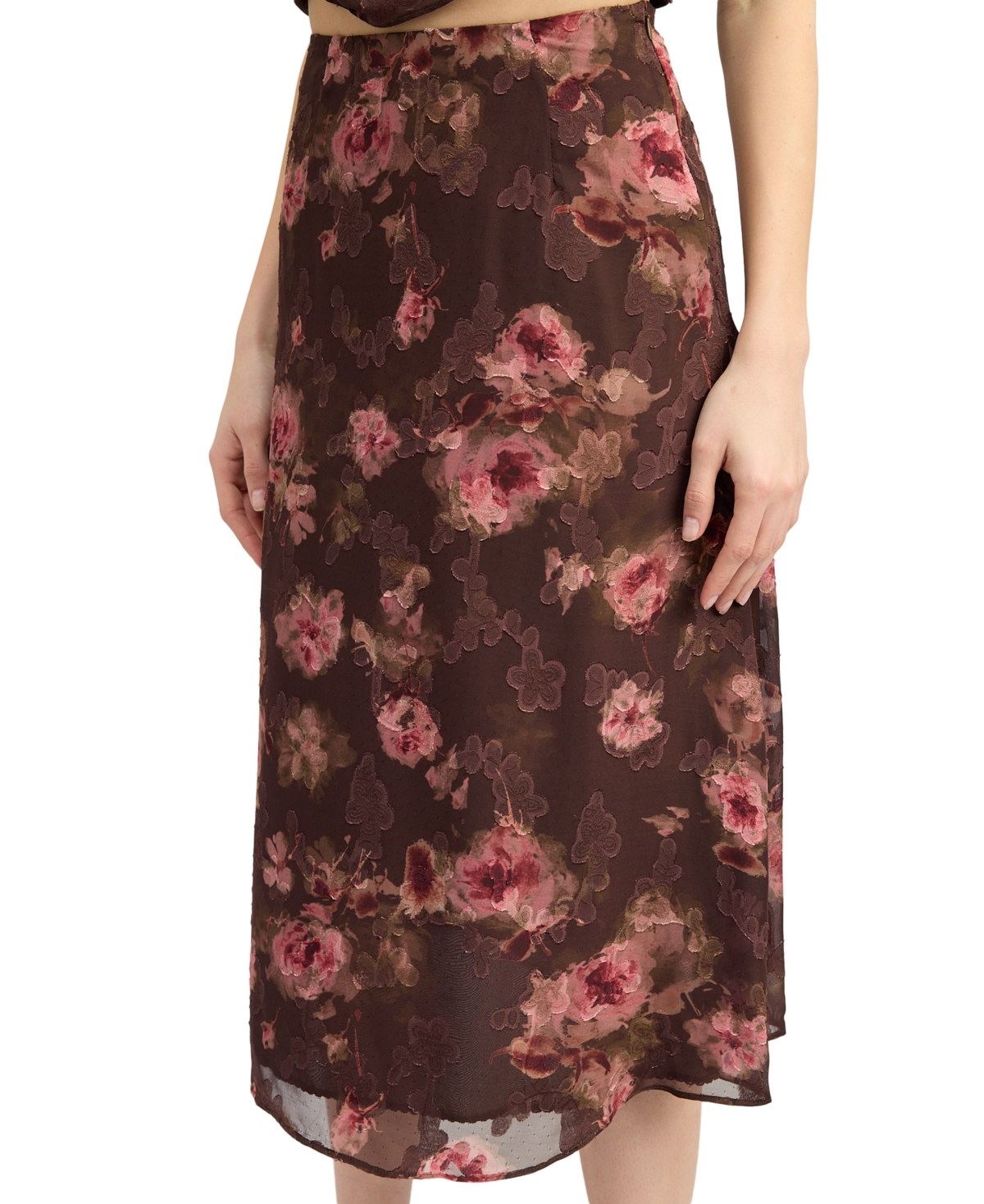 En Saison Women's Jordan Jacquard Chiffon Slip Skirt -Mauve Floral